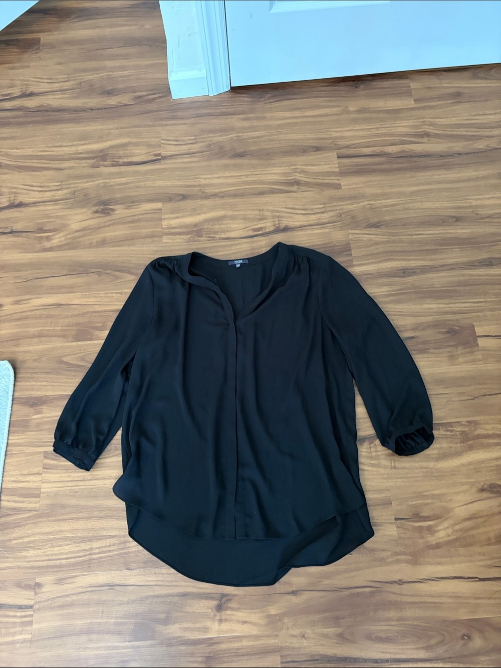 Womens Black Split-Neck Blouse